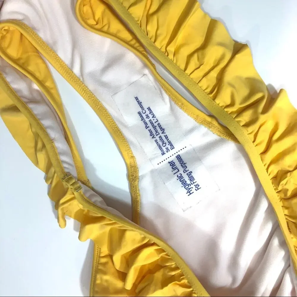 Free Press Ruffle Trim Bikini Swim Bottoms Yellow XL